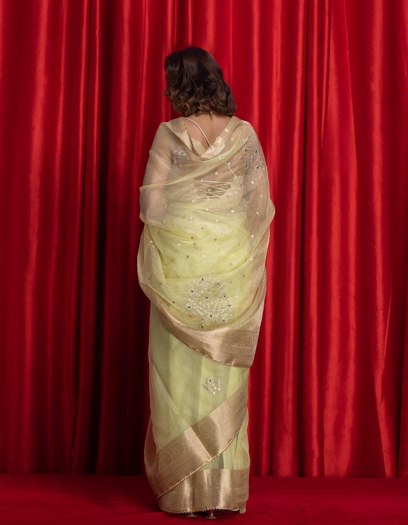 Lime Green Handcrafted Zari Woven Organza Banarasi Saree