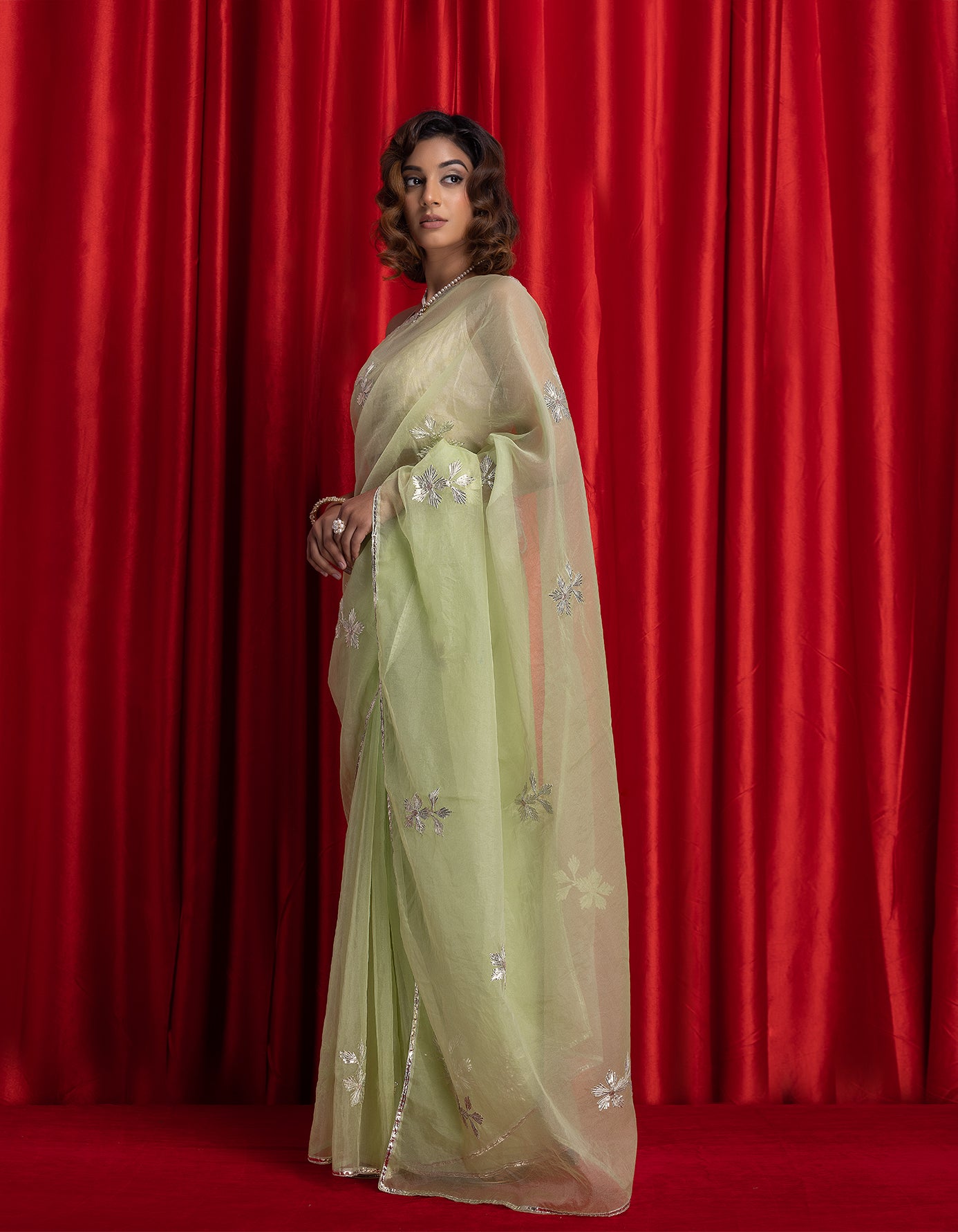 Green Handcrafted Gota Patti Organza Saree
