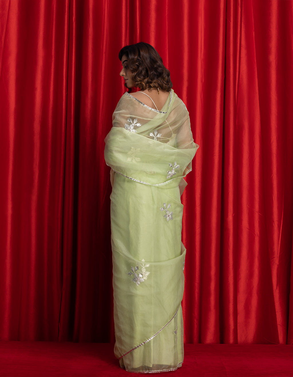Green Handcrafted Gota Patti Organza Saree