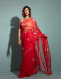 Red Handcrafted Gota Patti Organza Saree