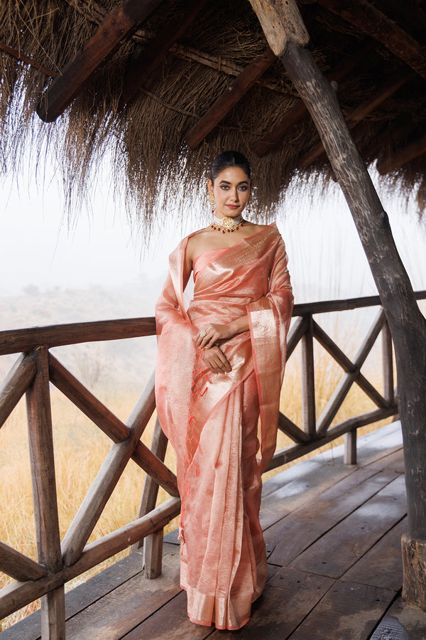 Peach Crinkle Tissue Saree