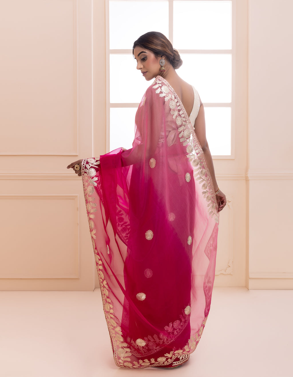Pink Shaded Handcrafted Gota Patti Organza Saree