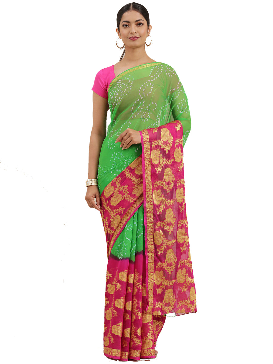 Green Bandhani Chiffon Saree