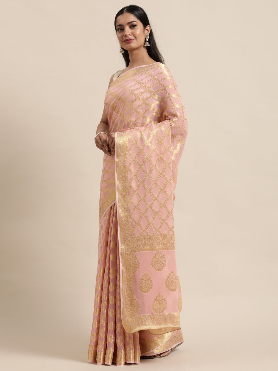 Pink Floral Printed Georgette Saree