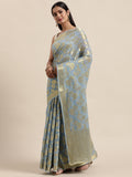 Grey Floral Printed Zari Work Georgette Saree