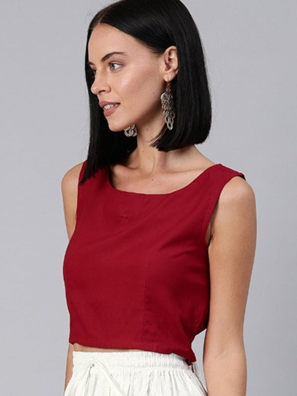 Boat Neck Sleeveless Crop Top