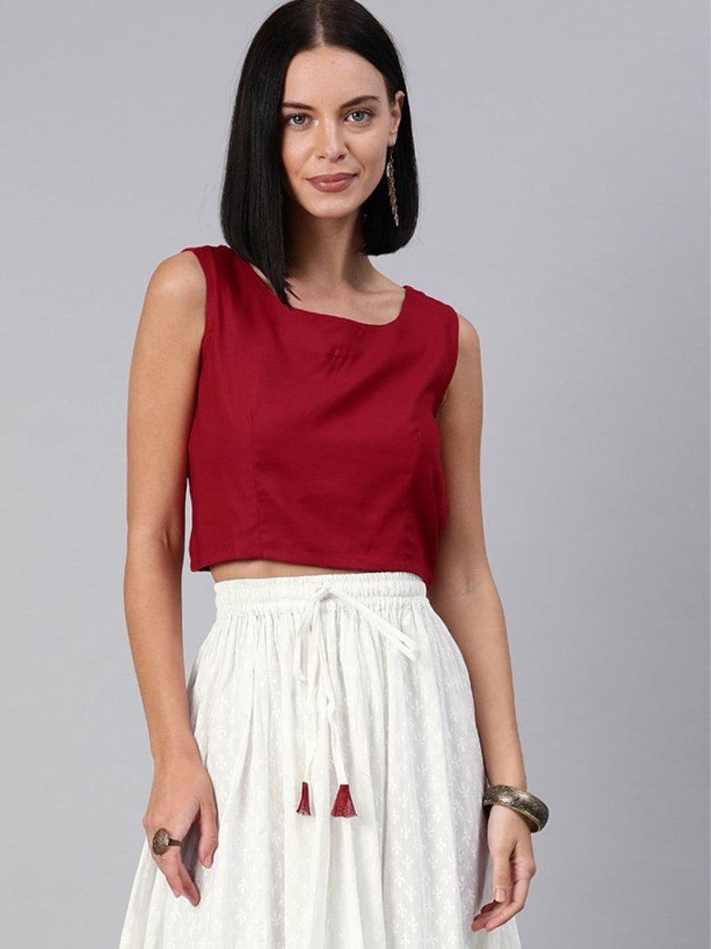 Boat Neck Sleeveless Crop Top
