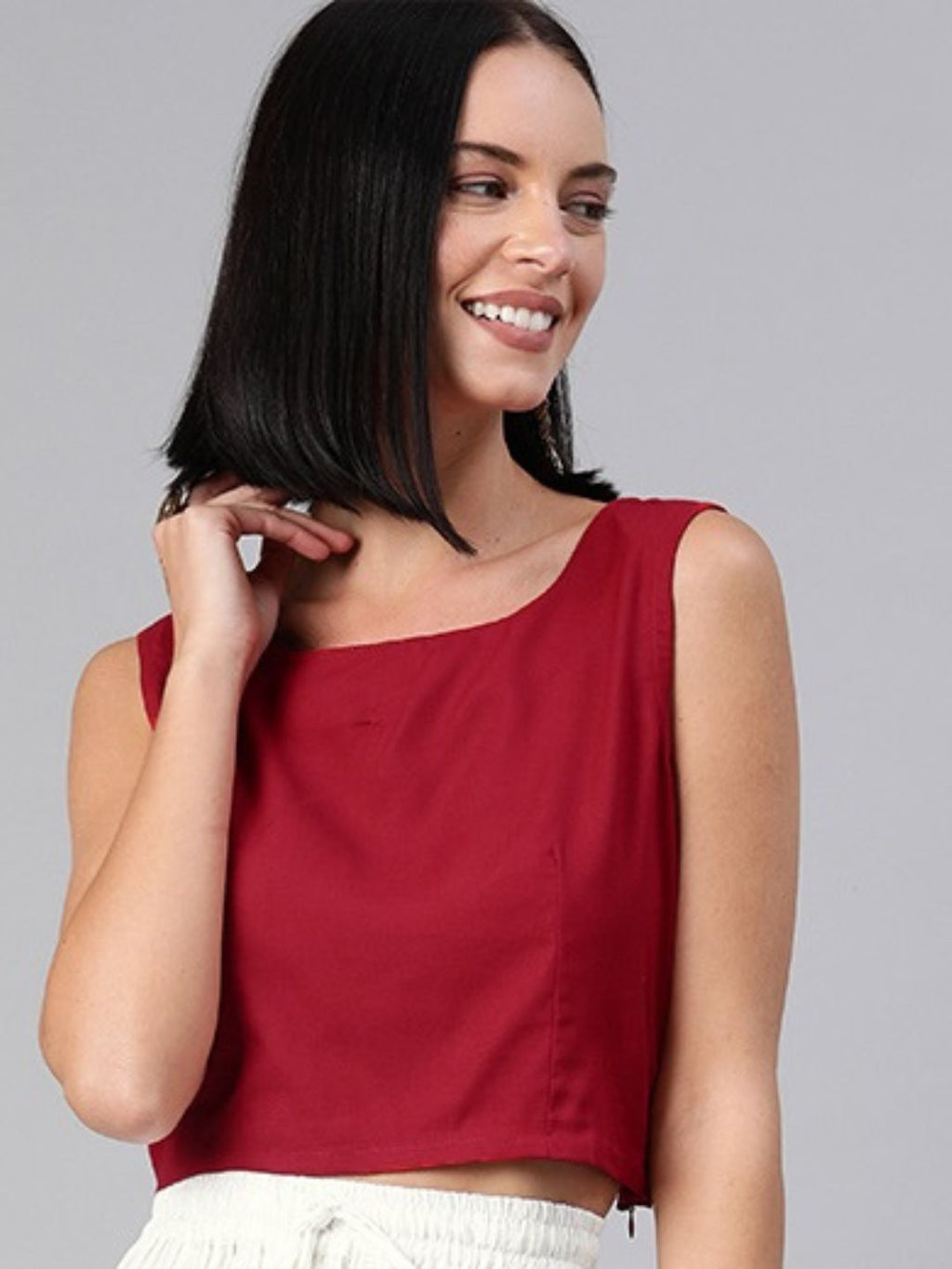 Boat Neck Sleeveless Crop Top