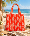 Orange Animal Motif Hand Block Printed Quilted Tote Bag