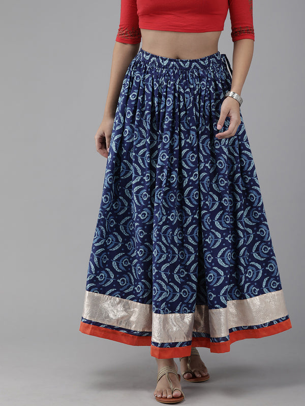 Hand Block Printed Blue Pure Cotton Sustainable Skirt
