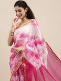 Pink Hand Dyed Leheriya Printed Kota Doria Saree