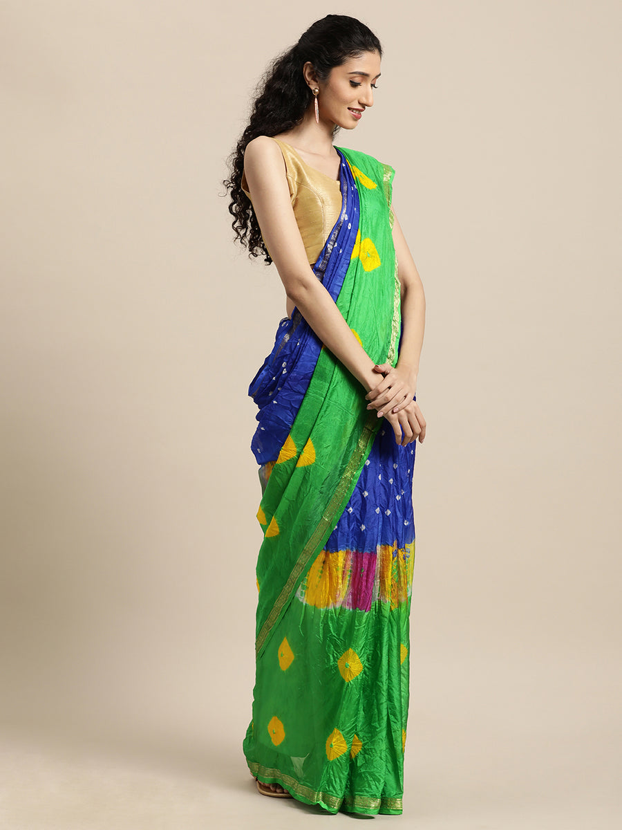 Green Bandhani Zari Border Art Silk Saree