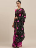 Pink & Black Bandhani Zari Border Art Silk Saree
