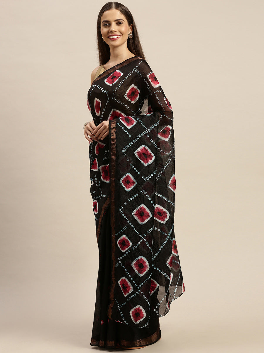 Black Bandhani Art Silk Saree With Border
