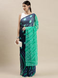 Navy Blue Bandhani With Leheriya Chiffon Saree
