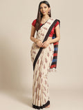 Beige Indigo Hand Block Printed Bagru Cotton Sustainable Saree