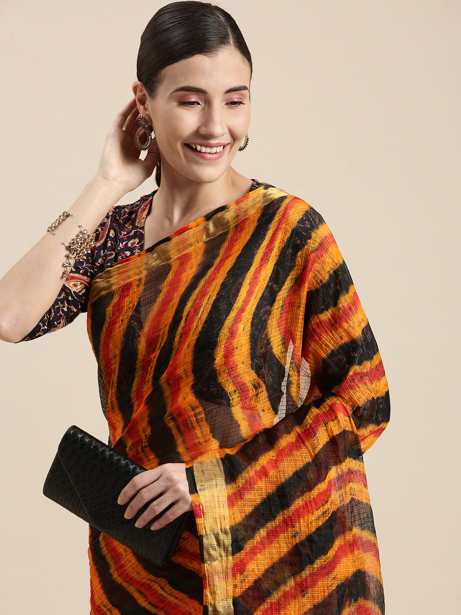 Multi Color Hand Dyed Leheriya Kota Doria Silk Saree