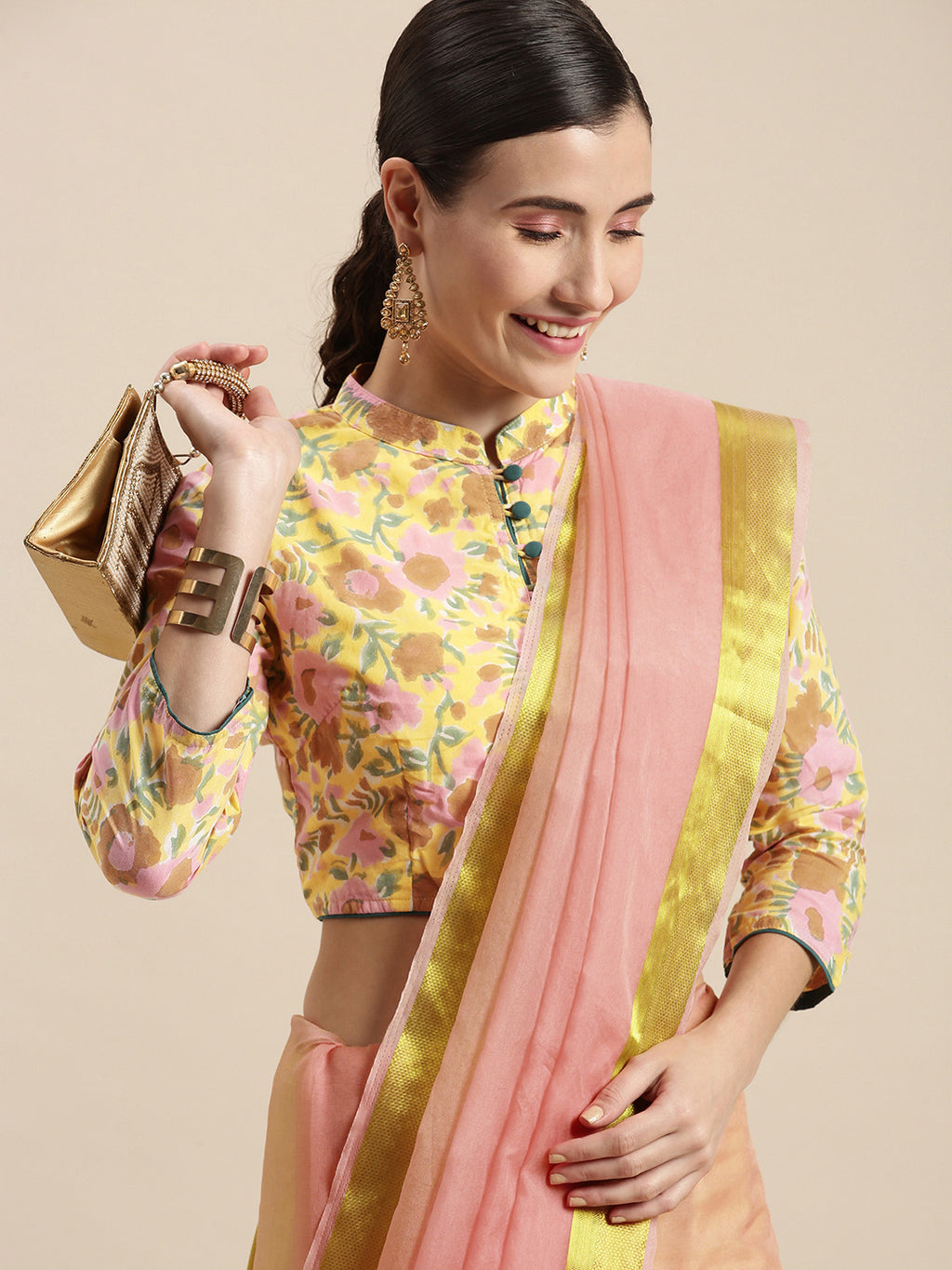 Pink Zari Border Organza Saree