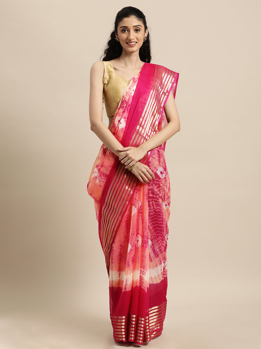 Pink Hand Dyed Shibori Zari Work Art Silk Saree