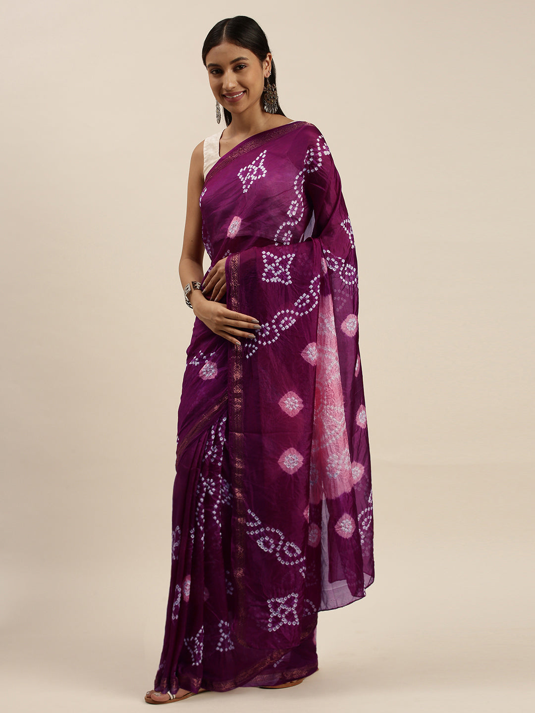 Pink Bandhani Art Silk Bandhani Saree