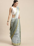 Grey Shibori Print Zari Border Kota Doria Silk Saree