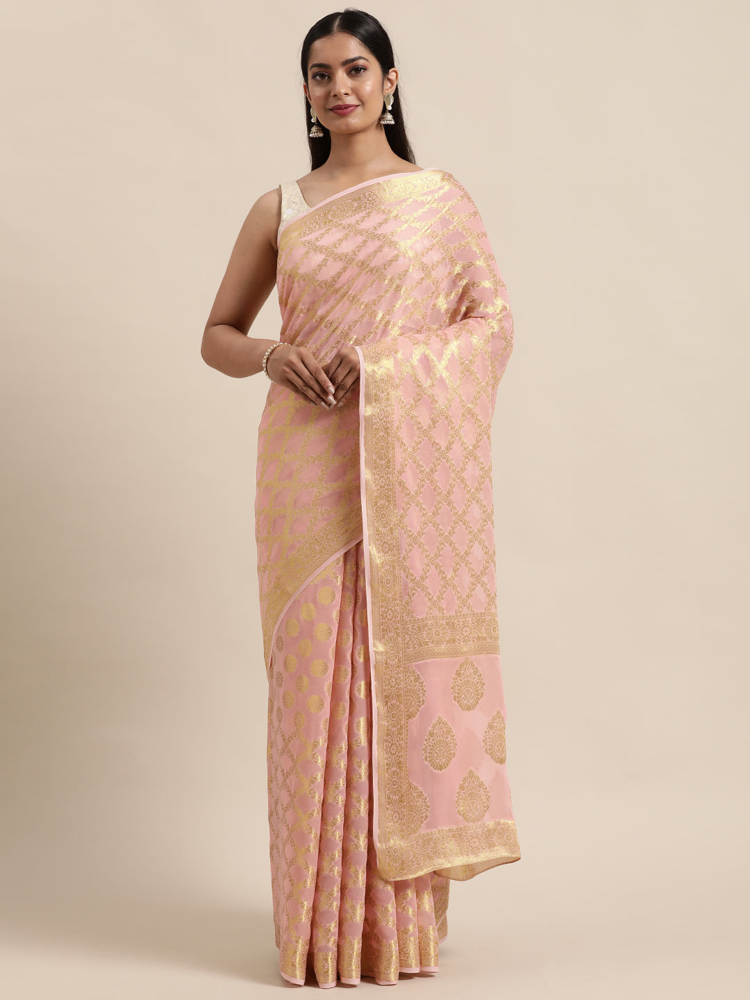 Pink Floral Printed Georgette Saree