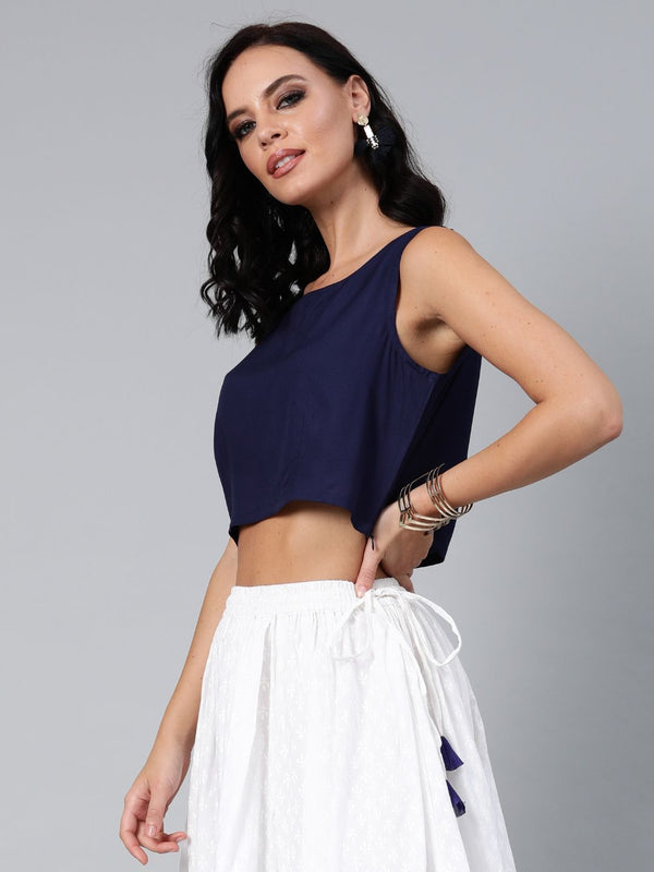 Boat Neck Sleeveless Crop Top