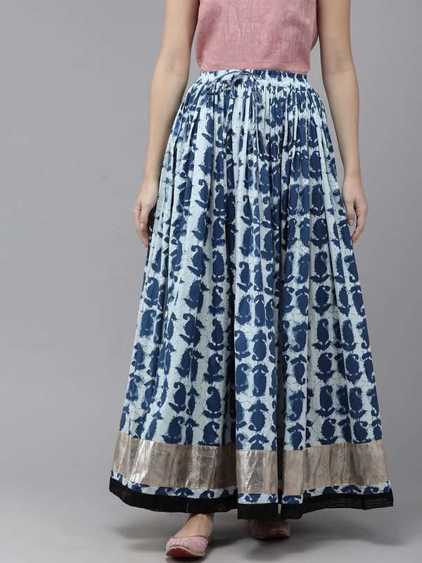 Women Blue Tie & Dye Flared Maxi Skirt