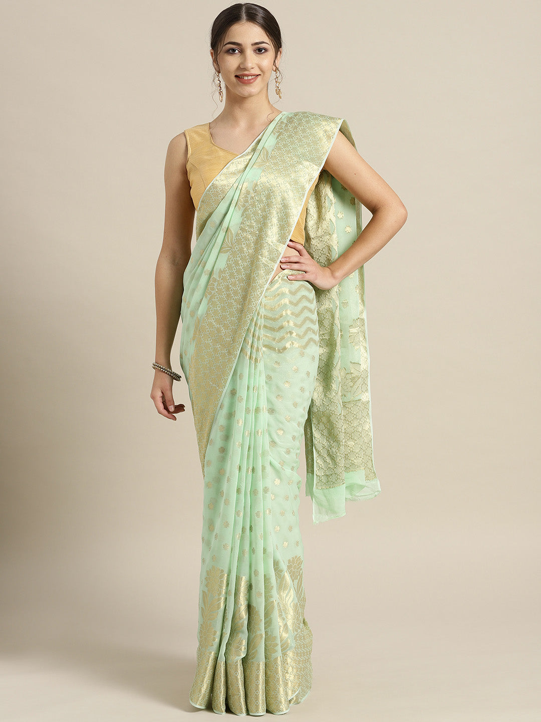 Green Zari Work Georgette Saree