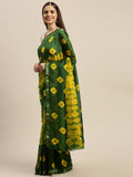 Green & Yellow Hand Dyed Bandhani Zari Work Art Silk Saree