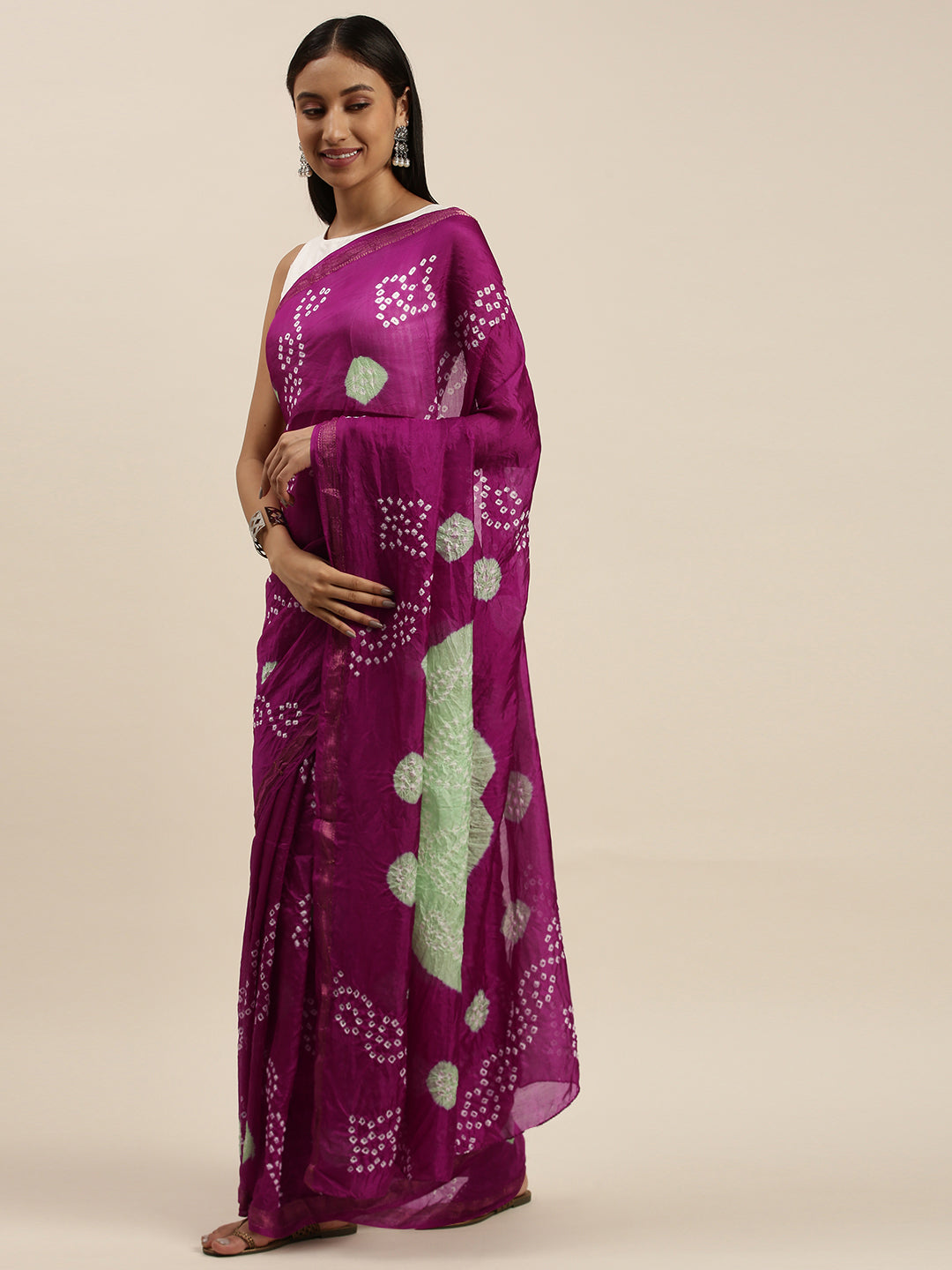 Magenta Bandhani Art Silk Bandhani Saree