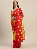 Red-Yellow Bandhani Art Silk Saree With Zari Border