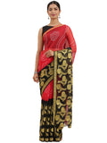 Red & Black Hand Dyed Bandhani Zari Work Chiffon Saree
