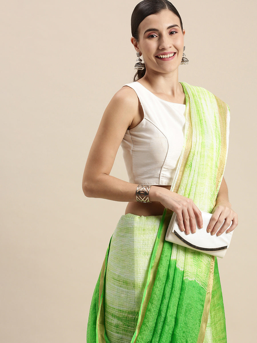 Green Shibori Print Zari Border Kota Doria Silk Saree