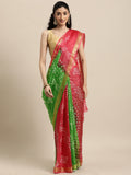 Green Shaded Bandhani Zari Work Art Silk Saree