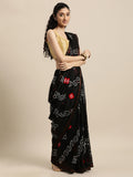 Black Hand Dyed Bandhani Art Silk Saree With Zari Border