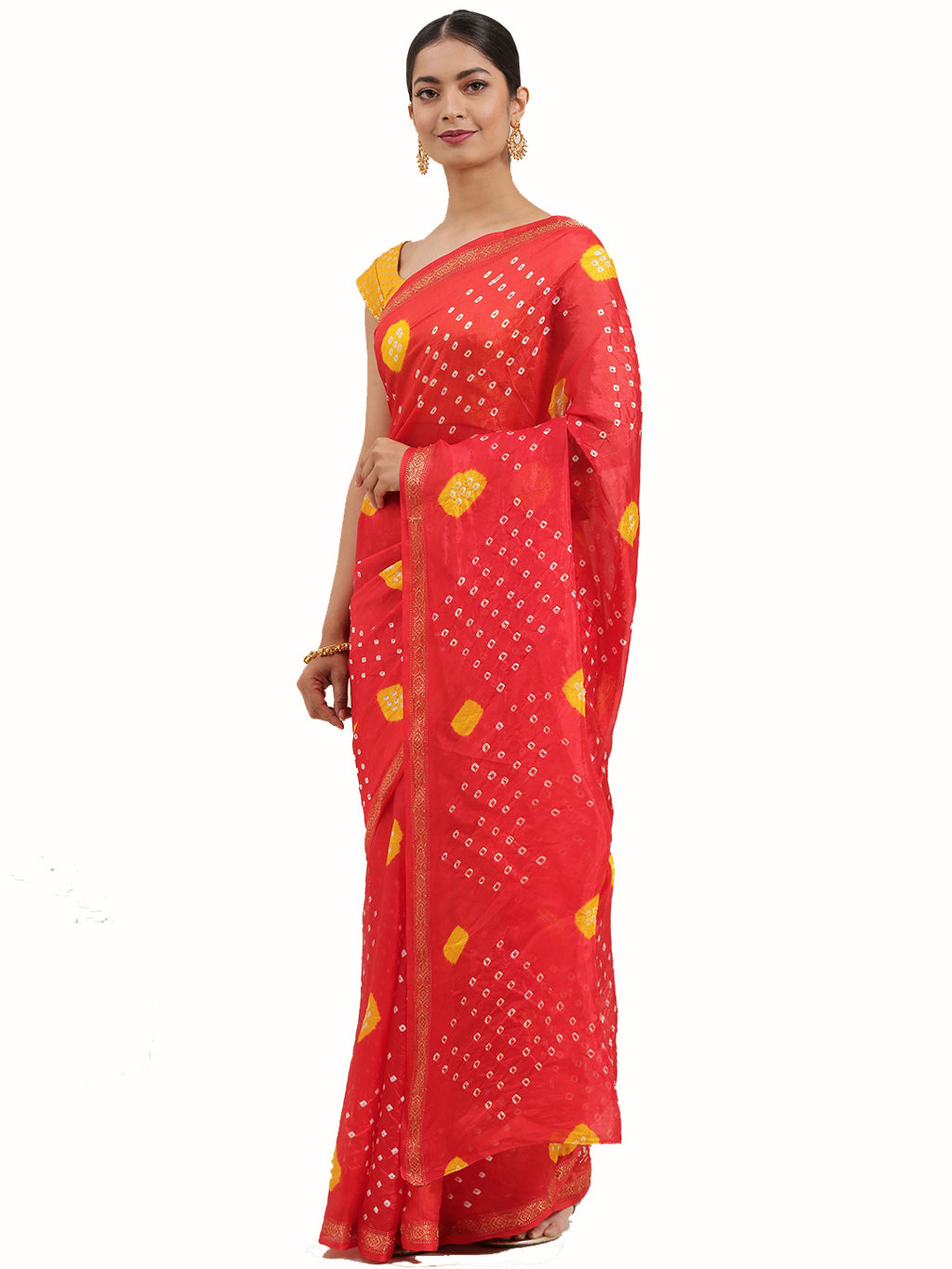 Red Hand Dyed Art Silk Saree