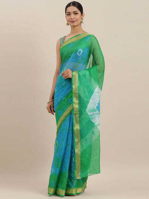 Blue Bandhani Zari Border Kota Doria Silk Saree