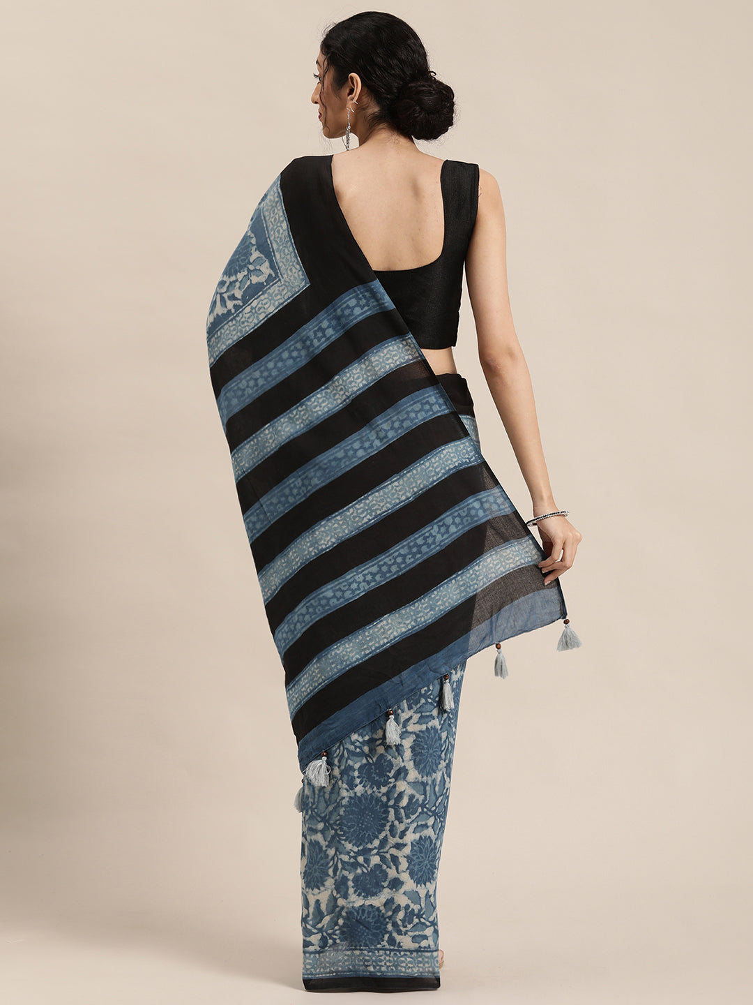 Indigo Hand Block Printed Bagru Cotton Sustainable Saree