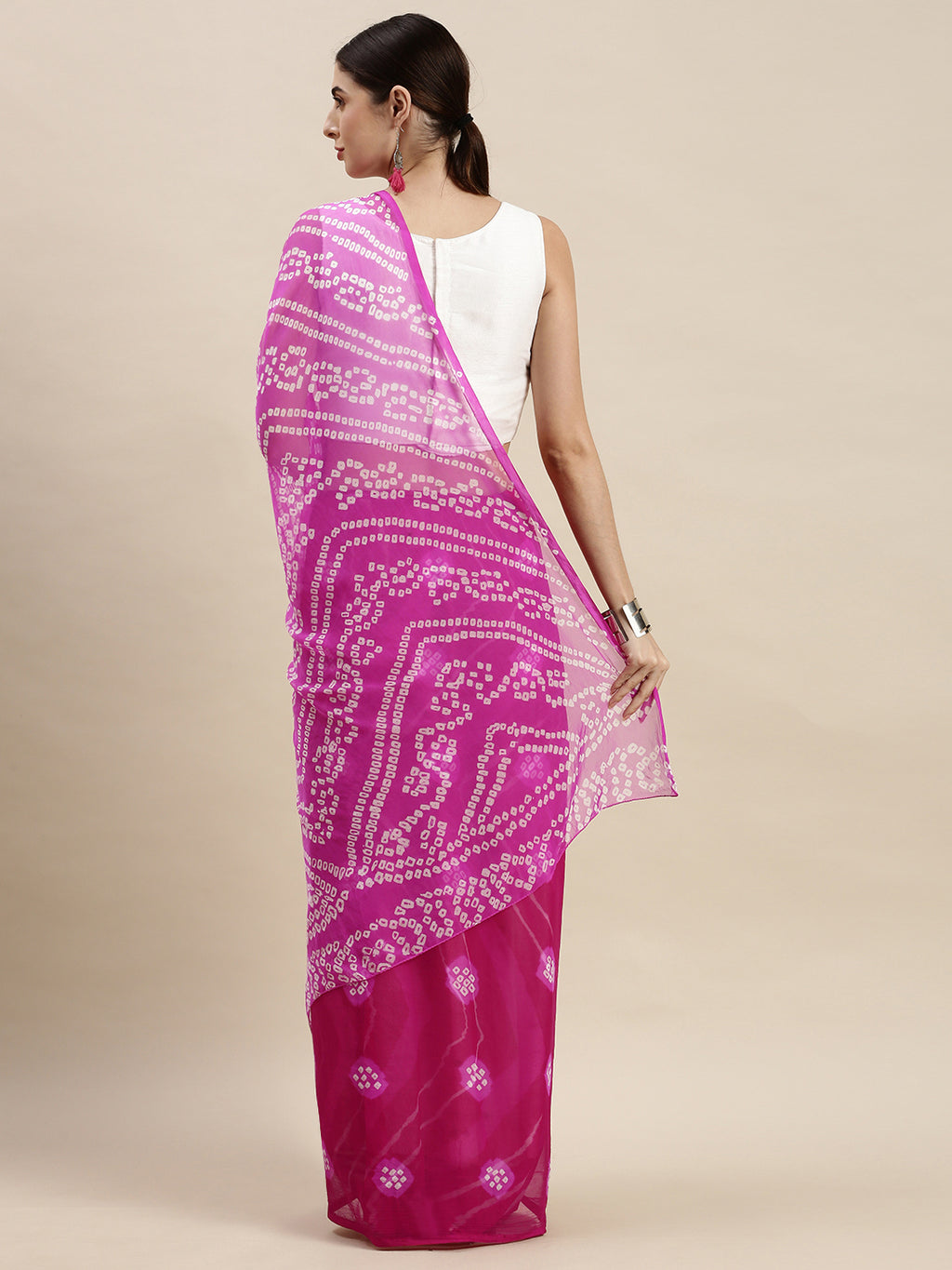 Pink Hand Dyed Leheriya Chiffon Saree