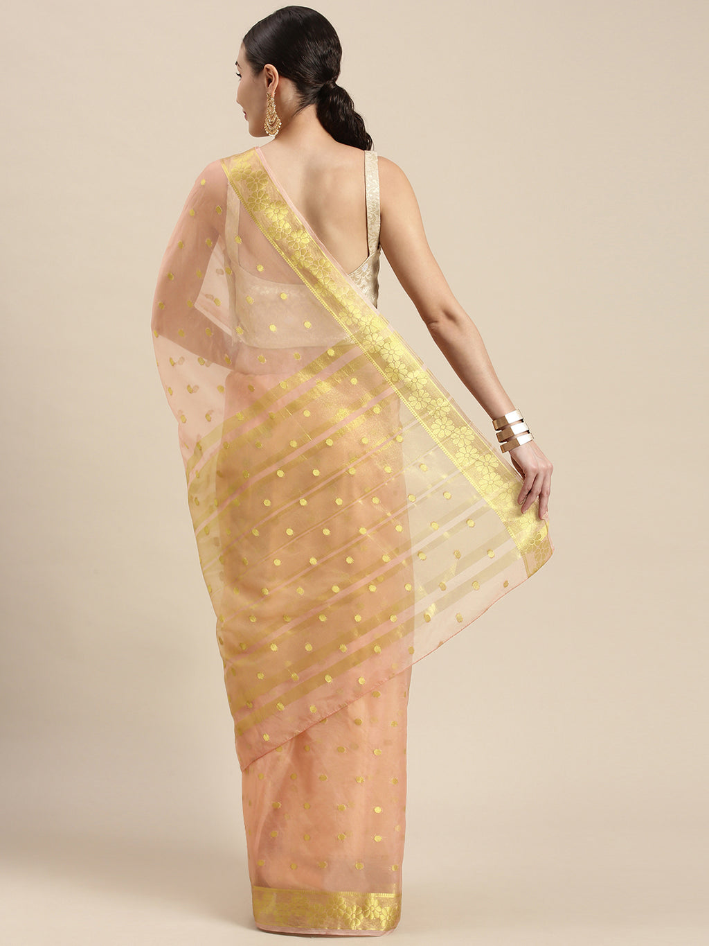 Pink Floral Printed Organza Saree