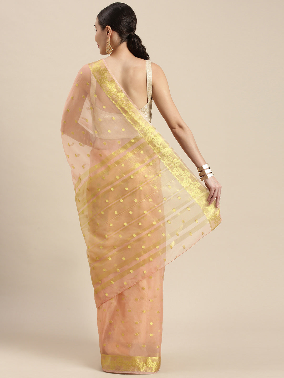 Pink Floral Printed Organza Saree