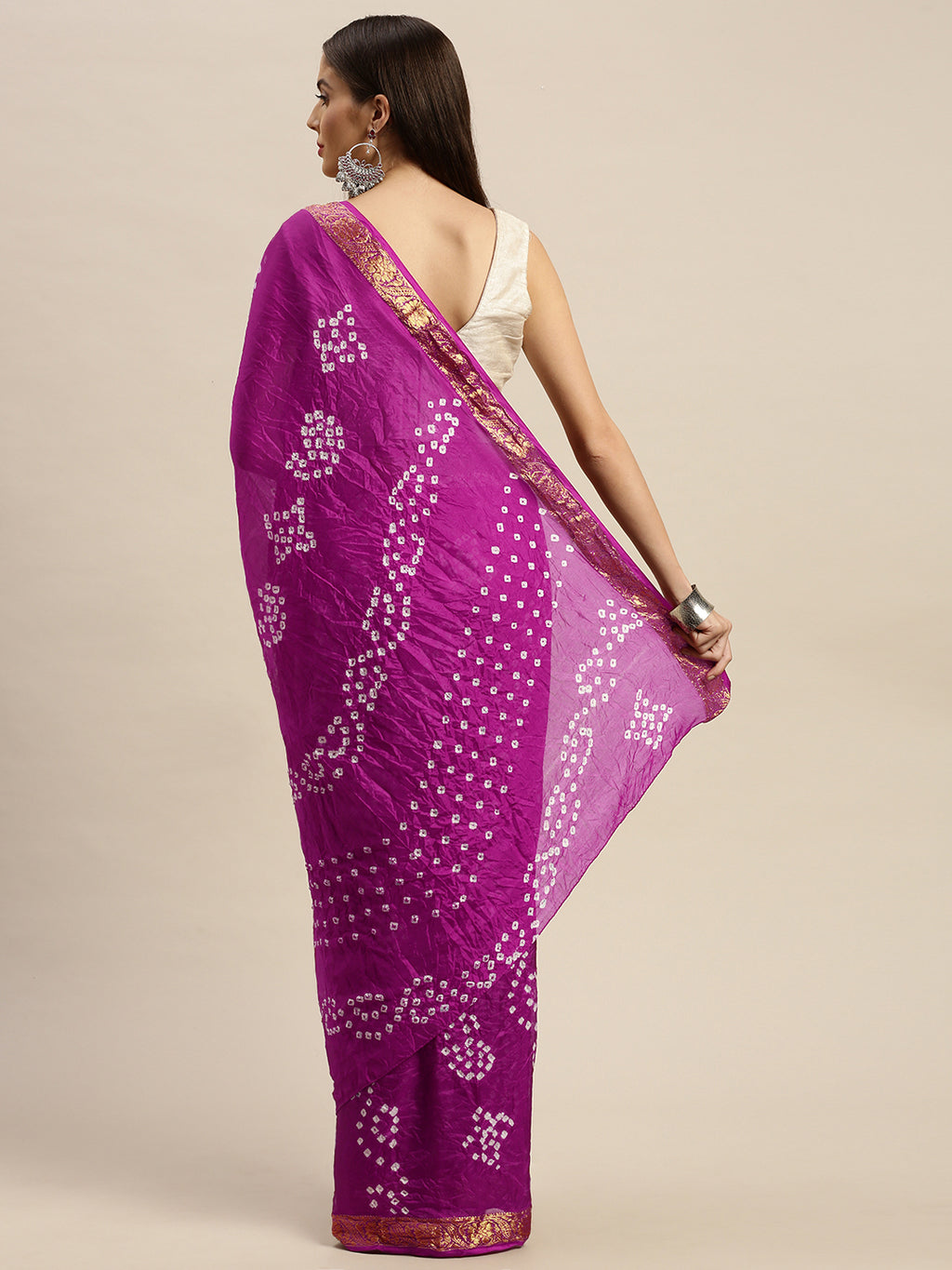 Pink Hand Dyed Bandhani Zari Work Art Silk Saree
