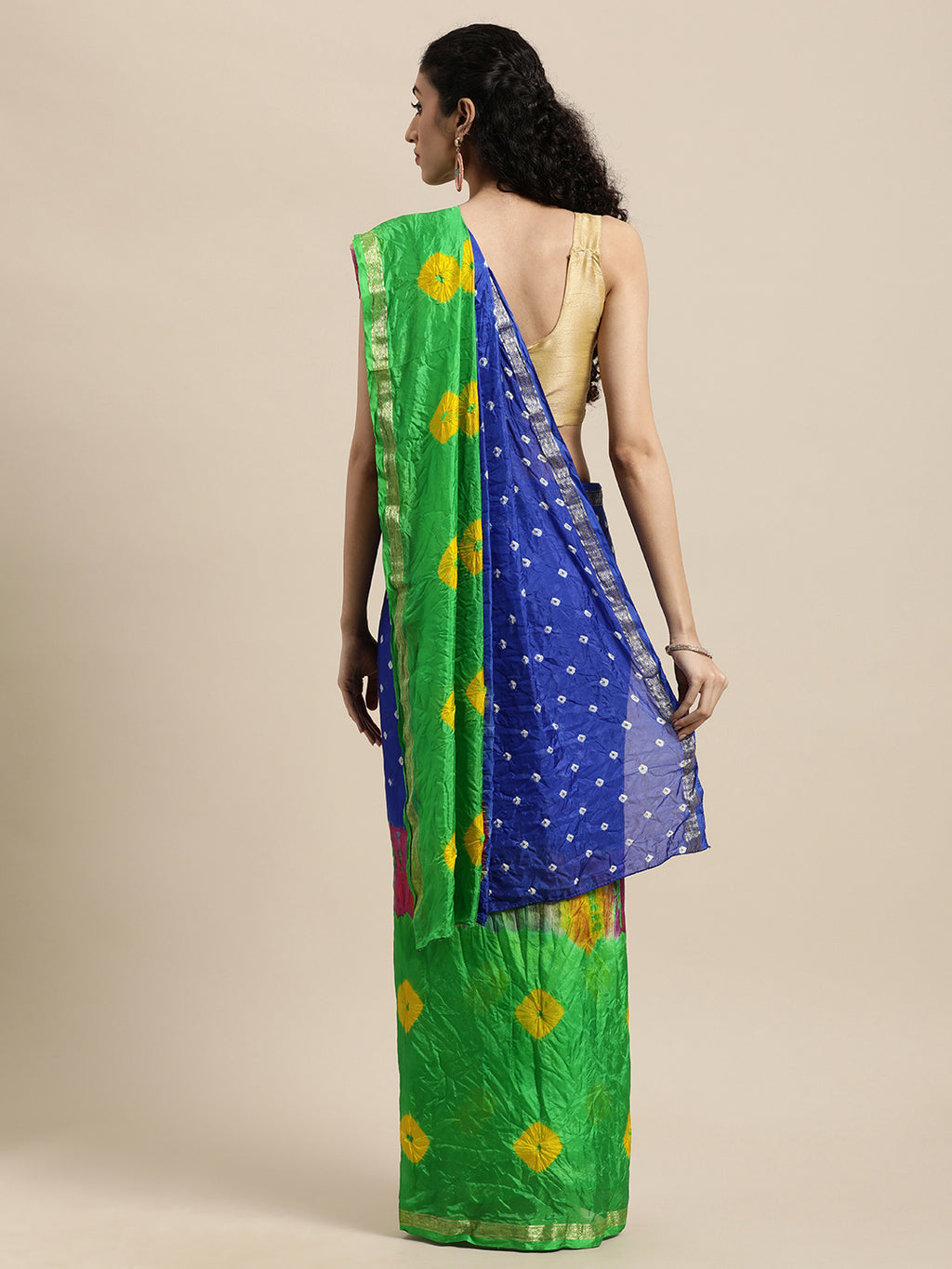 Green Bandhani Zari Border Art Silk Saree