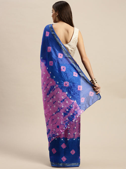 Blue & Pink Bandhani Art Silk Saree