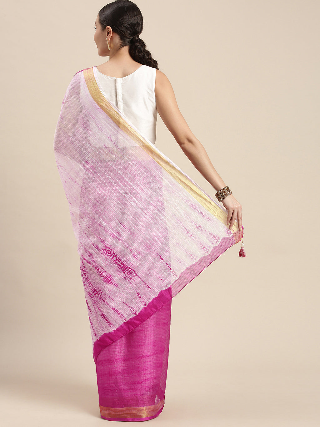 Pink Hand Dyed Shibori Art Kota Silk Saree