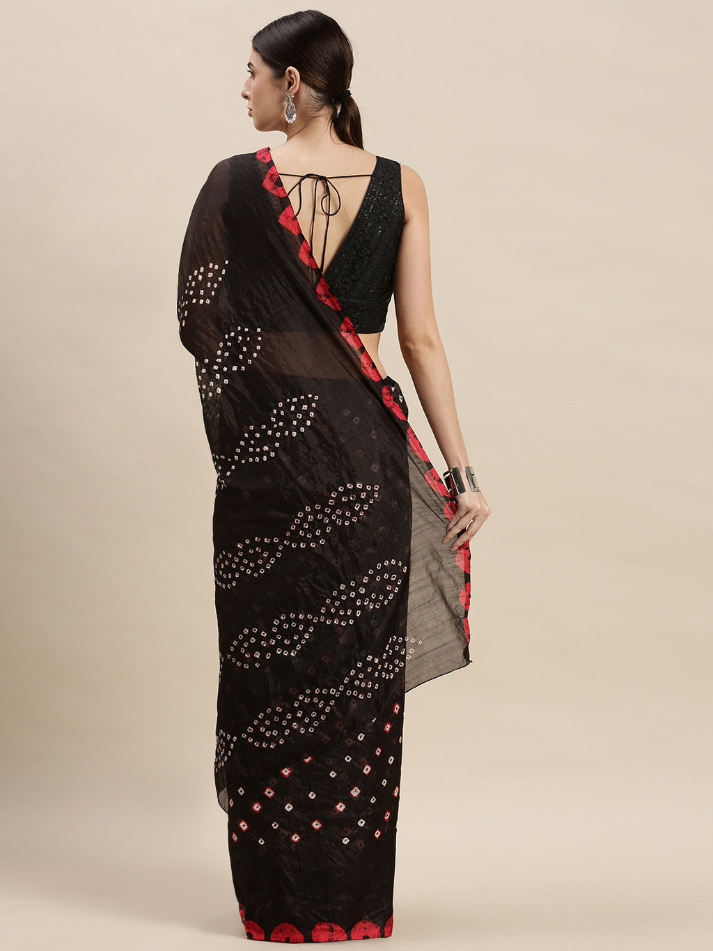 Black Tie And Dye Bandhani Chiffon Saree