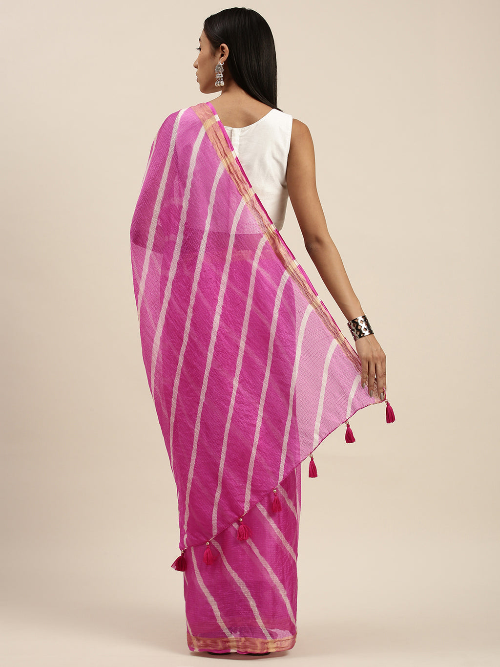 Pink Hand Dyed Leheriya Kota Doria Silk Saree