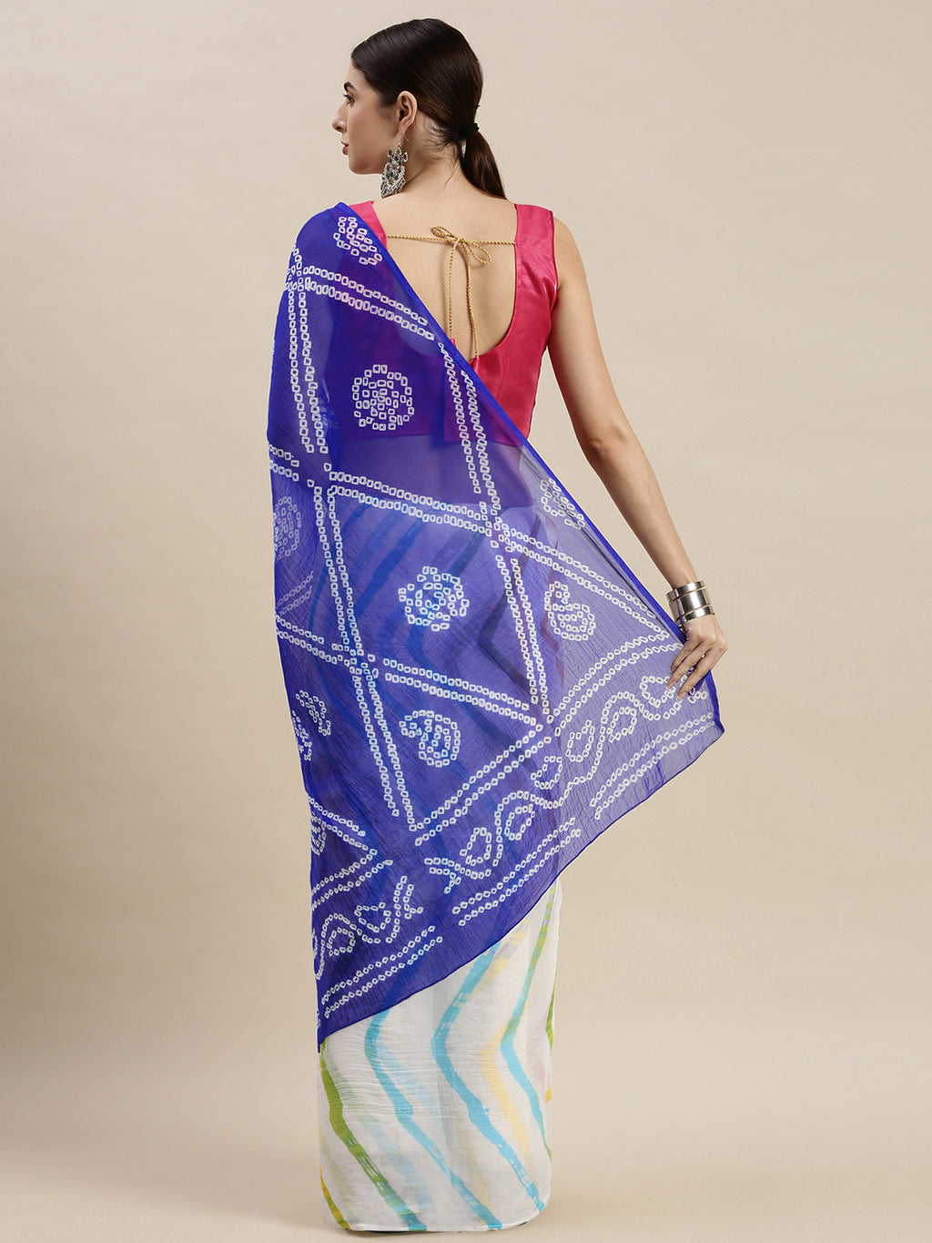 Multi Color Bandhani With Leheriya Chiffon Saree