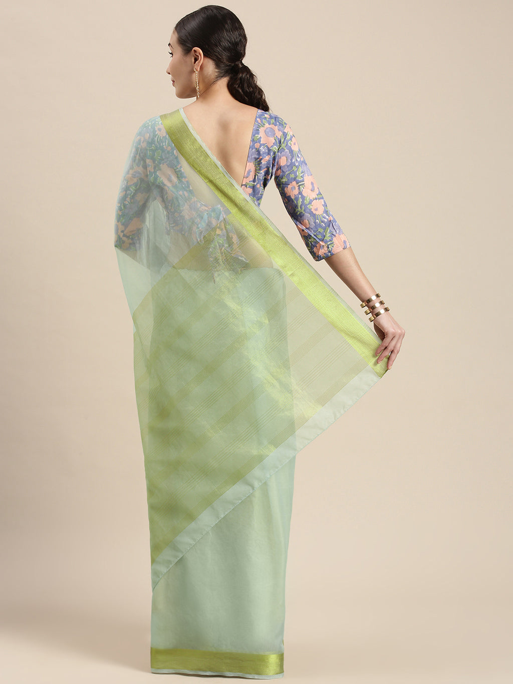 Blue Zari Border Organza Saree